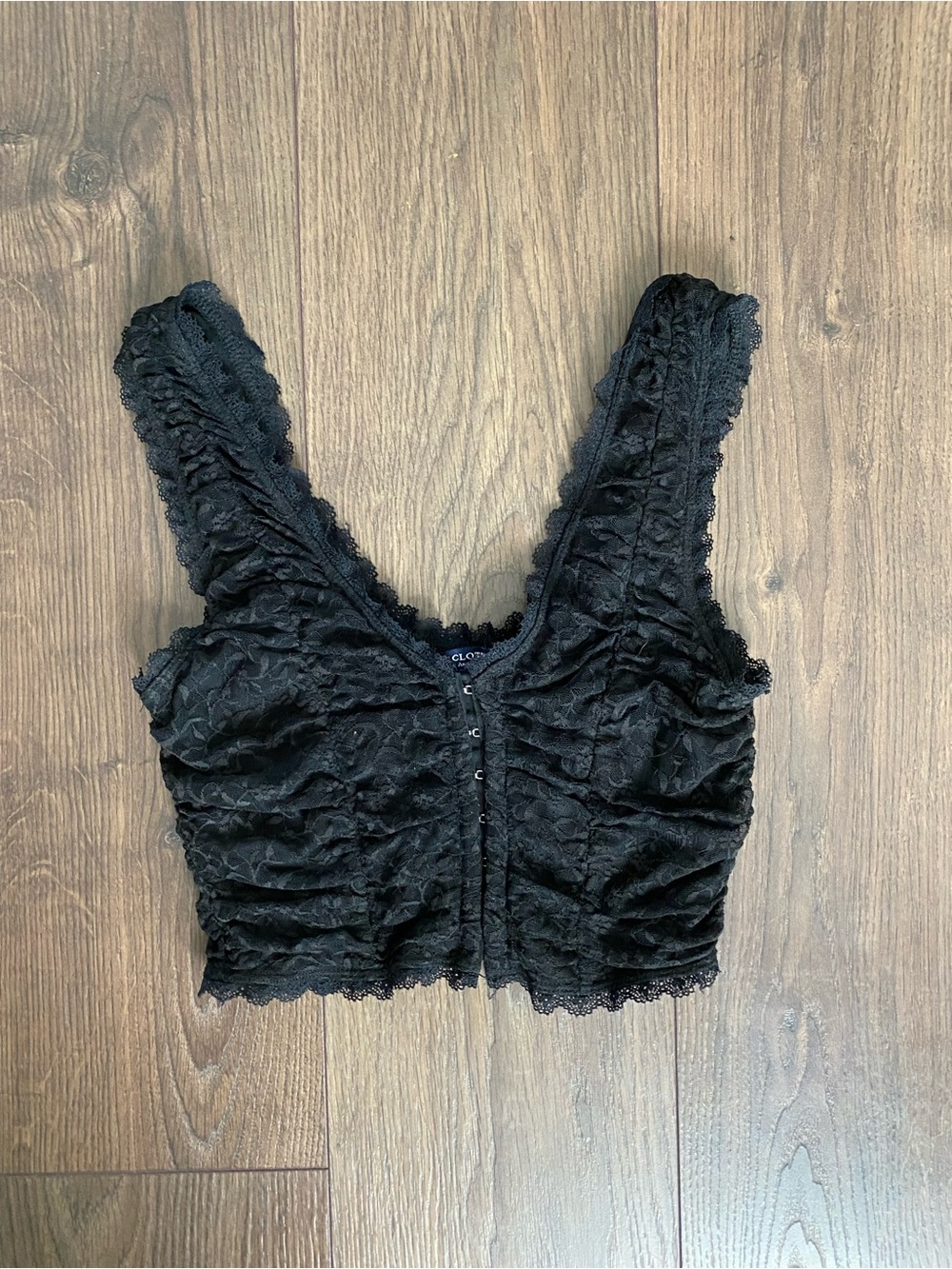 ONE Clothing Los Angeles Black Lace Cropped Hook-Front Camisole